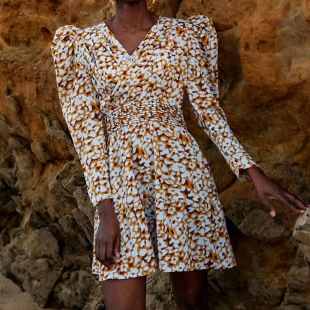 NWT L leopard print puffsleeve dress